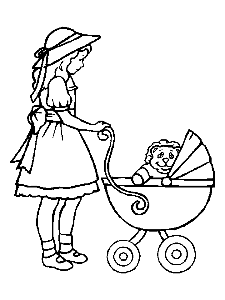 Doll House Elora Girl with Carriage Picture to Color