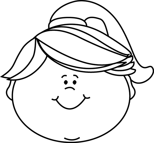 Black and White Happy Face Girl Clip Art - Black and White Happy 