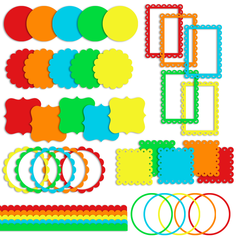 Rainbow Clip Art Frames, Borders, Scalloped Circles Digital 
