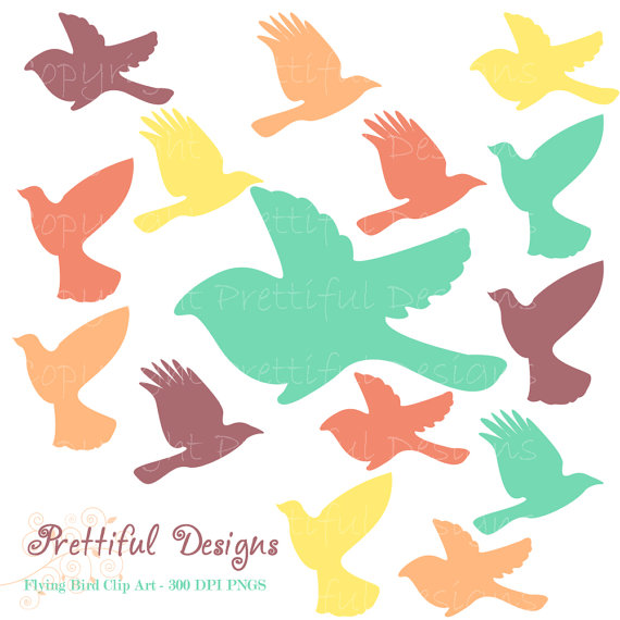 Flying Bird Silhouette Clip Art Teal Purple by PrettifulDesigns