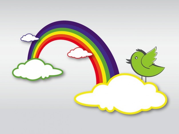 Rainbow clouds flying bird cartoon vector Vector | Free Download