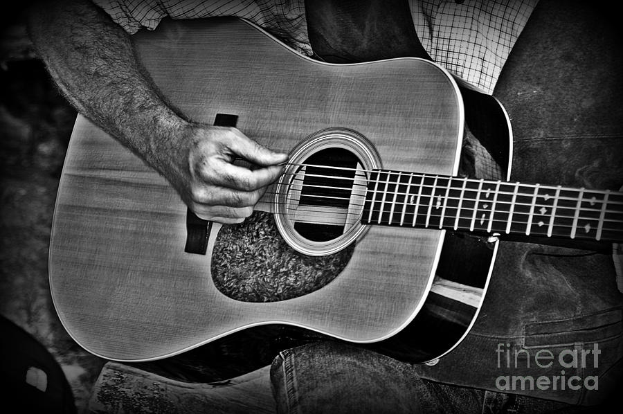The Guitar Player Black And White by JW Hanley