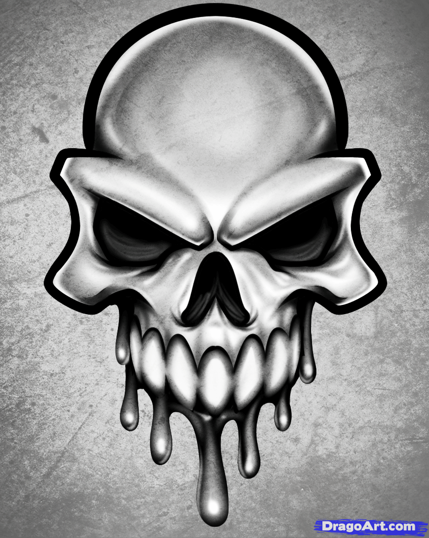 How to Draw a Skull Head, Skull Head Tattoo, Step by Step, Skulls 