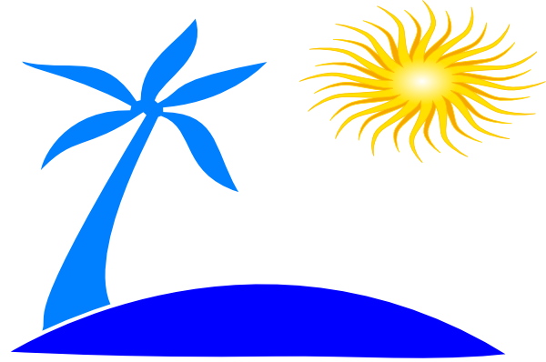 Blue Palm Tree Beach W/sun clip art - vector clip art online 