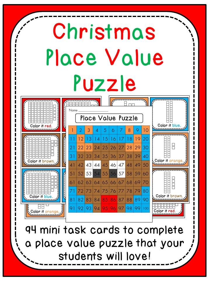 Christmas Place Value 100 Chart Puzzle Math Station {Reindeer}