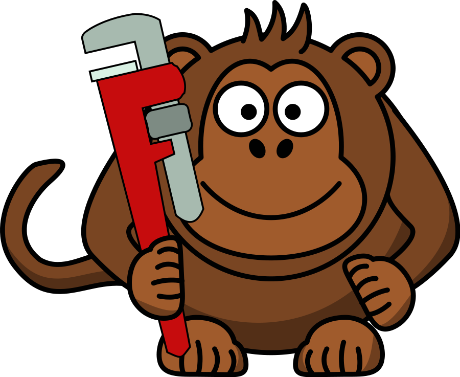 Cartoon Monkey with Wrench medium 600pixel clipart, vector clip 