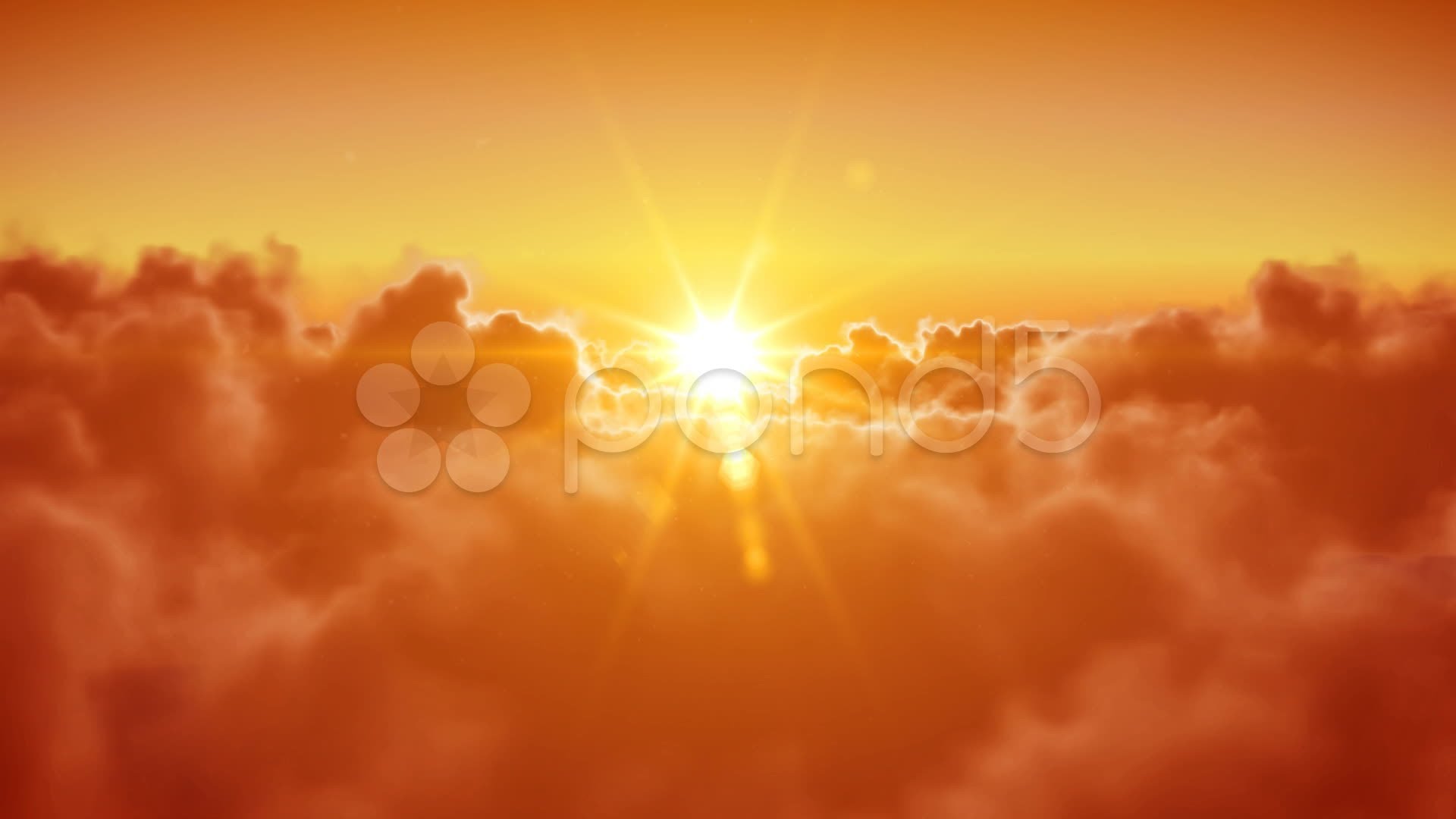 Flying over the clouds with the sun. Looped 3d animation. HD 