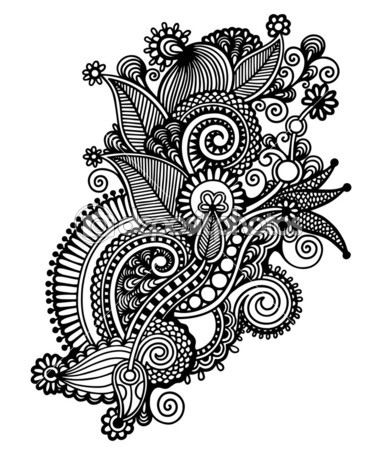 Hand Draw Black And White Line Art Ornate Flower Design Ukraini 