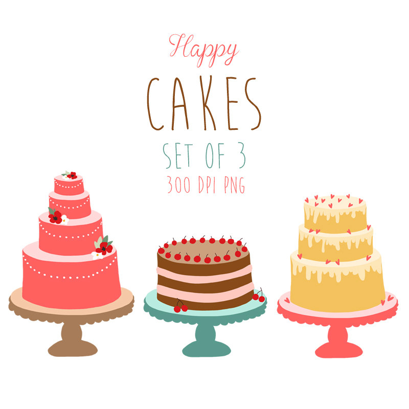 Happy cakes clip art Hand drawn cake by Anietillustration