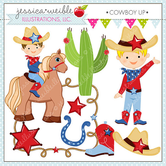 Cowboy Up Cute Digital Clipart for Commercial by JWIllustrations
