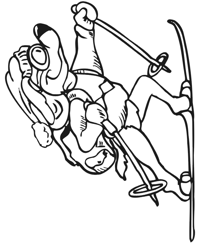 Skiing Coloring Page | Dog Cross-Country Skiing