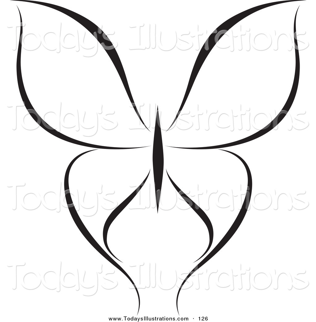 Butterfly Clipart Black And White Simple Flower Design - kropkowe-kocie