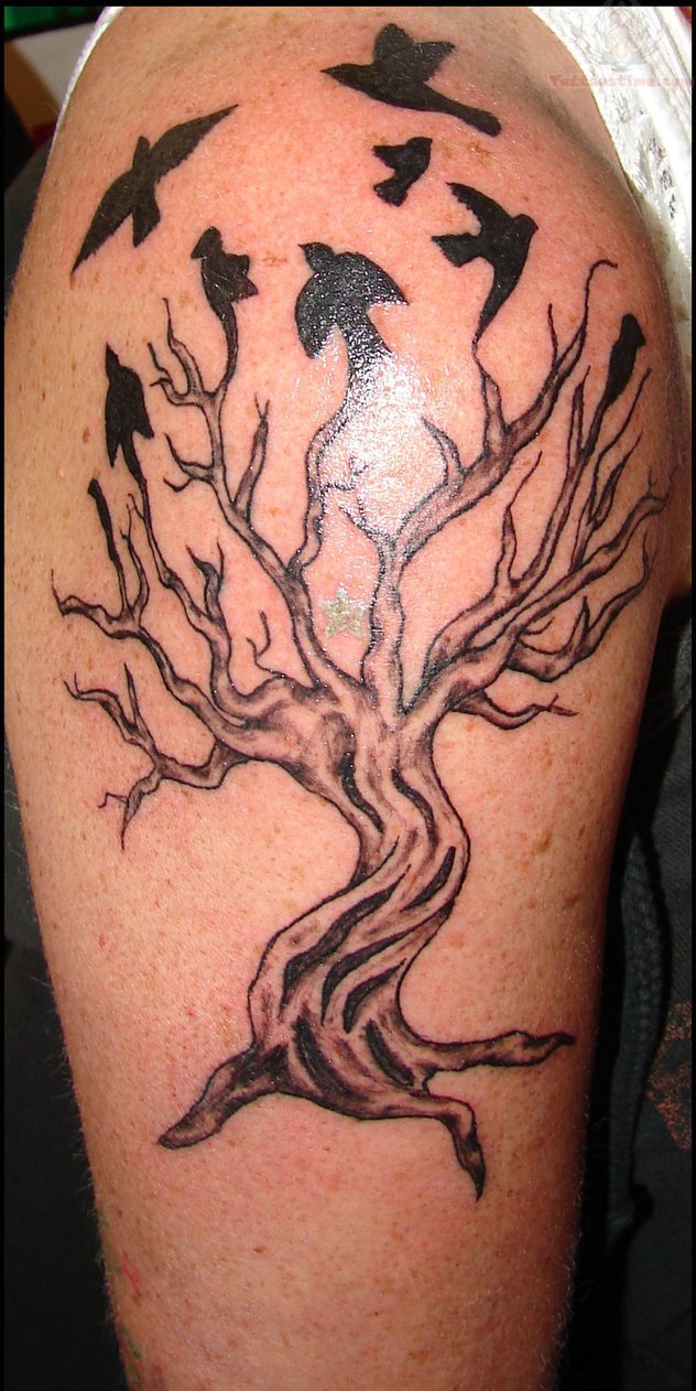 tree crow man tattoo - Clip Art Library