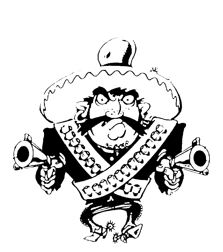MEXICAN BANDIT, CARTOON WITH PISTOLS,SOMBRERO,SPURS ETC by Tampilo 