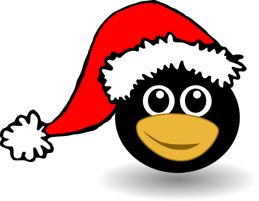 Funny tux face with Santa Claus hat small clipart 300pixel size 