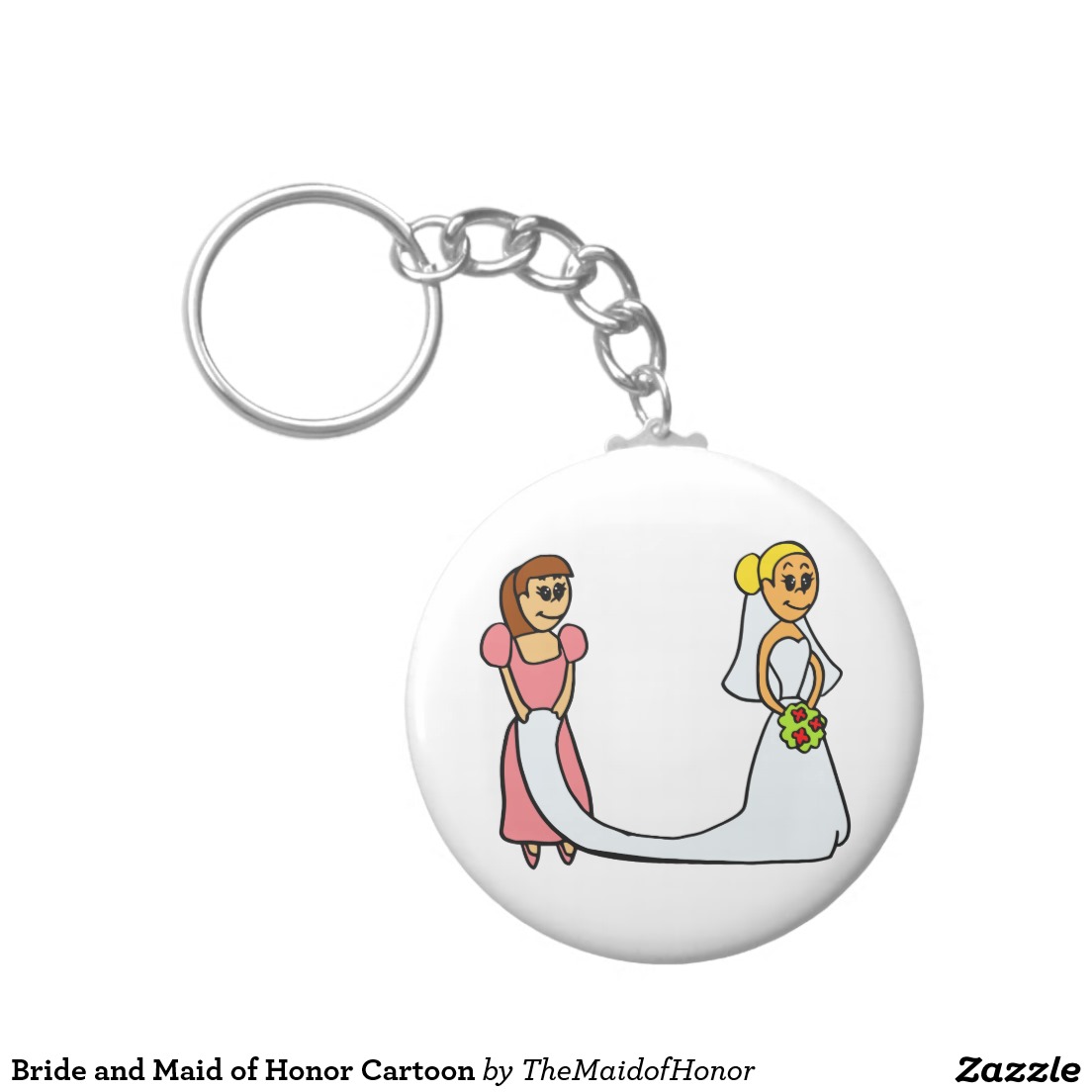 Bride and Maid of Honour Cartoon Basic Round Button Key Ring | Zazzle