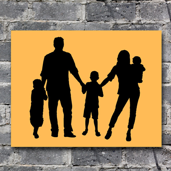 Items similar to Custom Family Portrait Silhouette for 5 people 