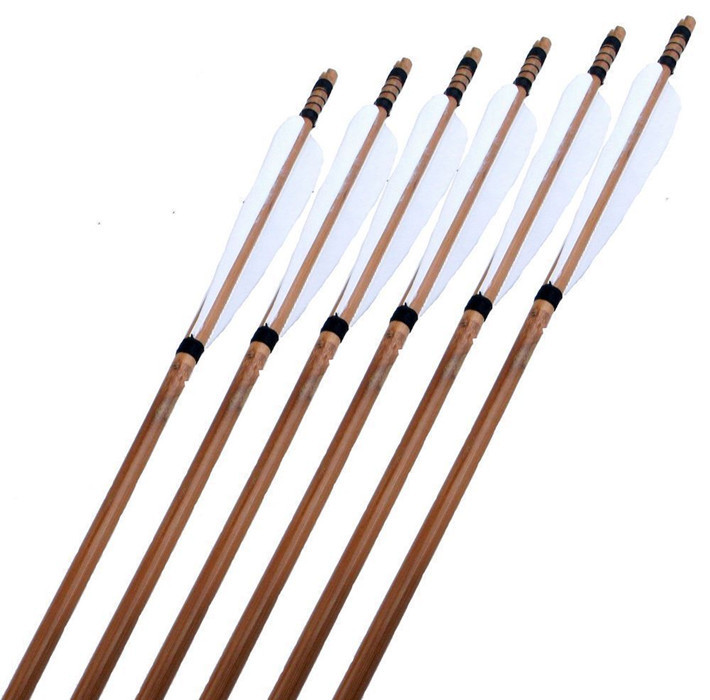 12pcs Shooting Arrow Handmade Bamboo Arrows White Turkey Feathers 