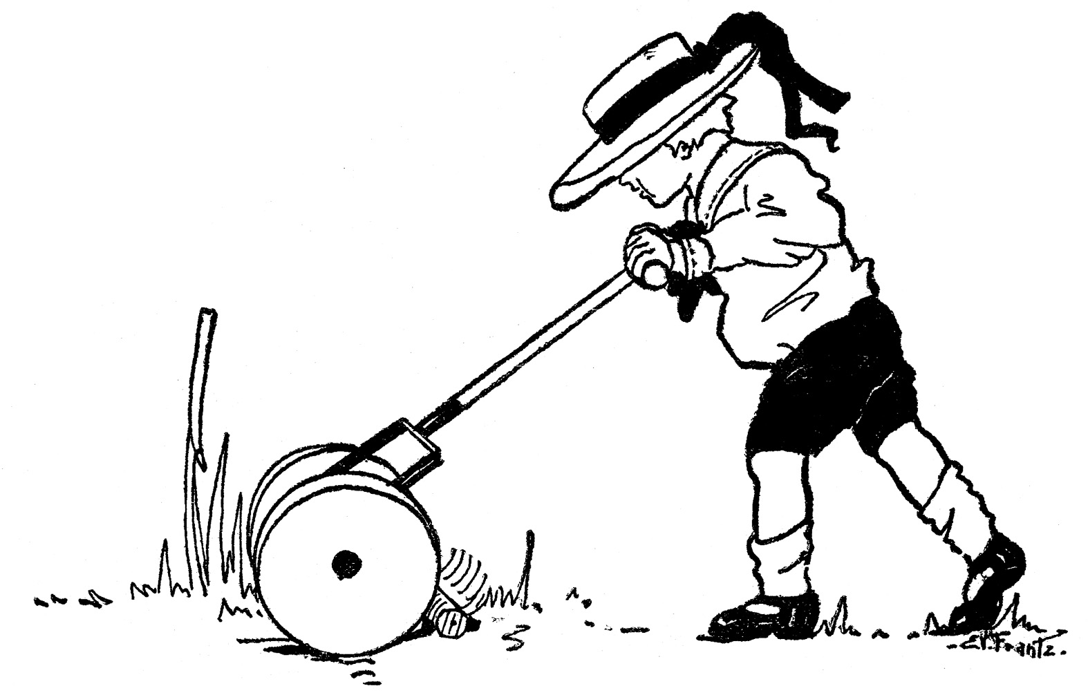Vintage Summer Clip Art - Boy with Lawn Mower - The Graphics Fairy