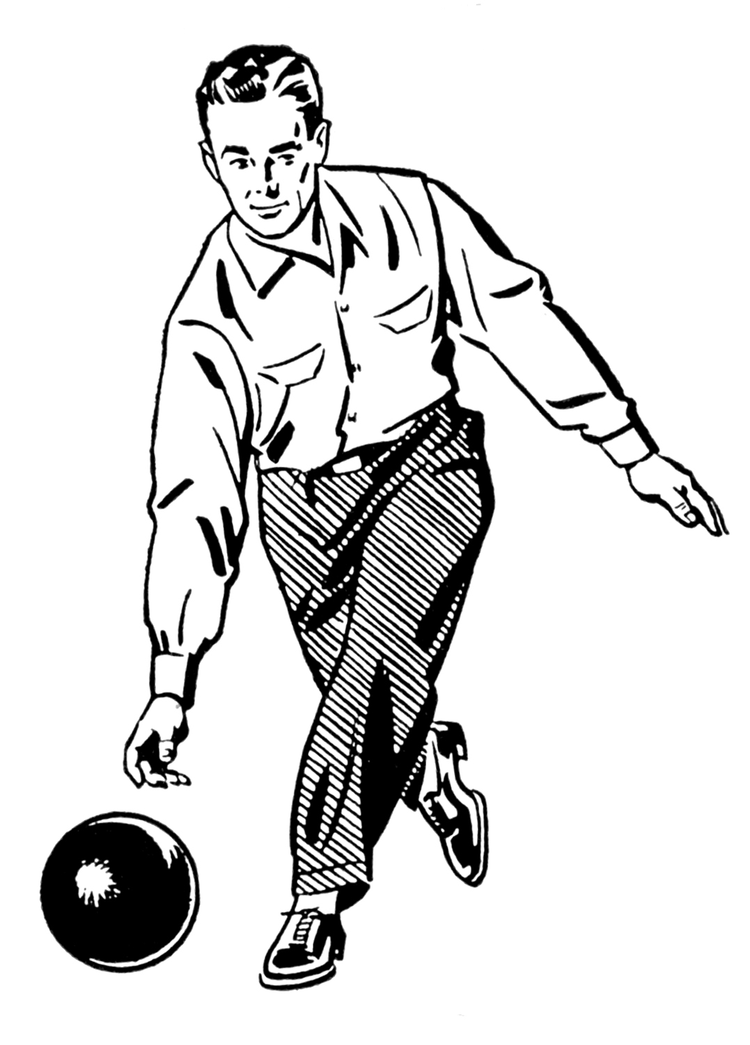 Retro Clip Art - Woman and Man Bowling - The Graphics Fairy