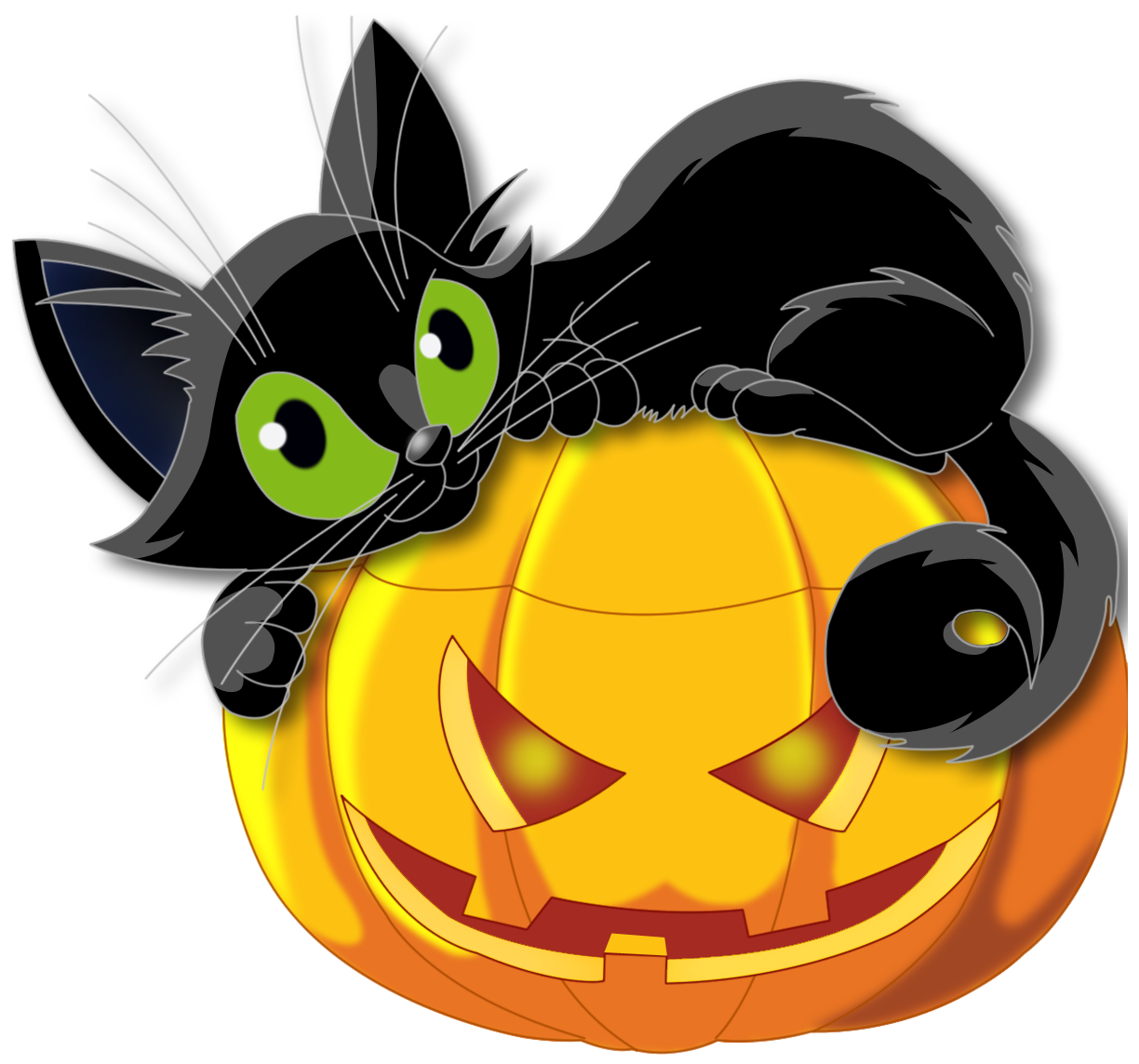 Large Transparent Halloween Pumpkin with Black Cat Clipart