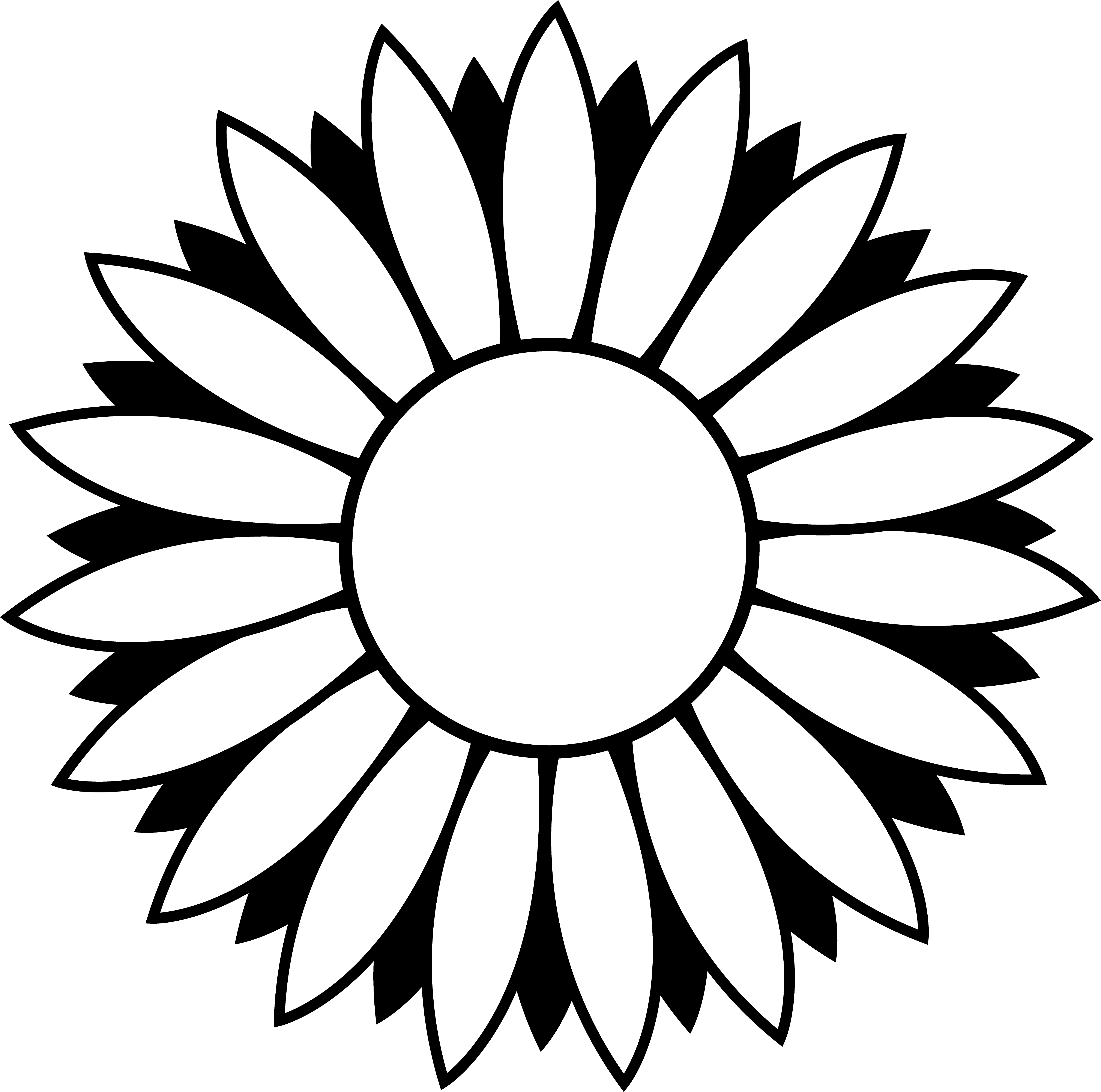 Black and White Colorable Sunflower - Free Clip Art