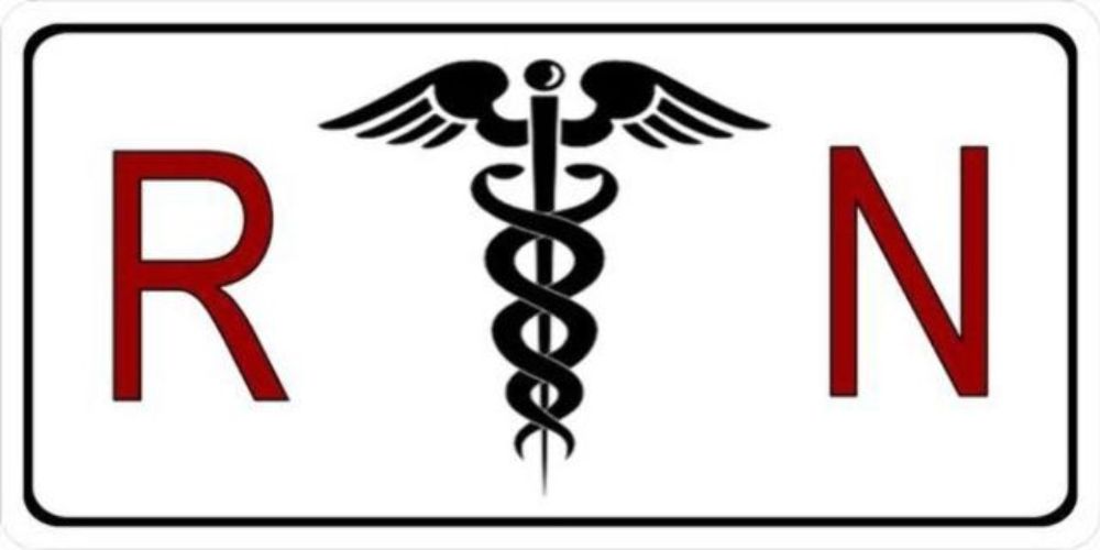 White Medical RN Registered Nurse Caduceus Logo Symbol Metal 