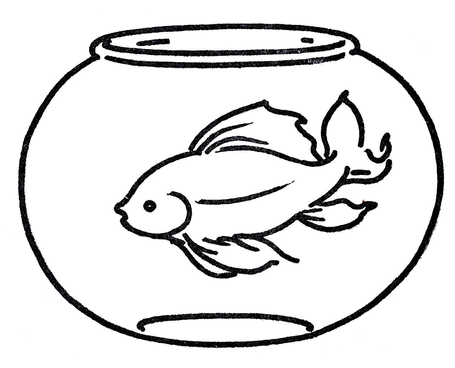 Free Clipart Goldfish in Bowl - Line Art - The Graphics Fairy
