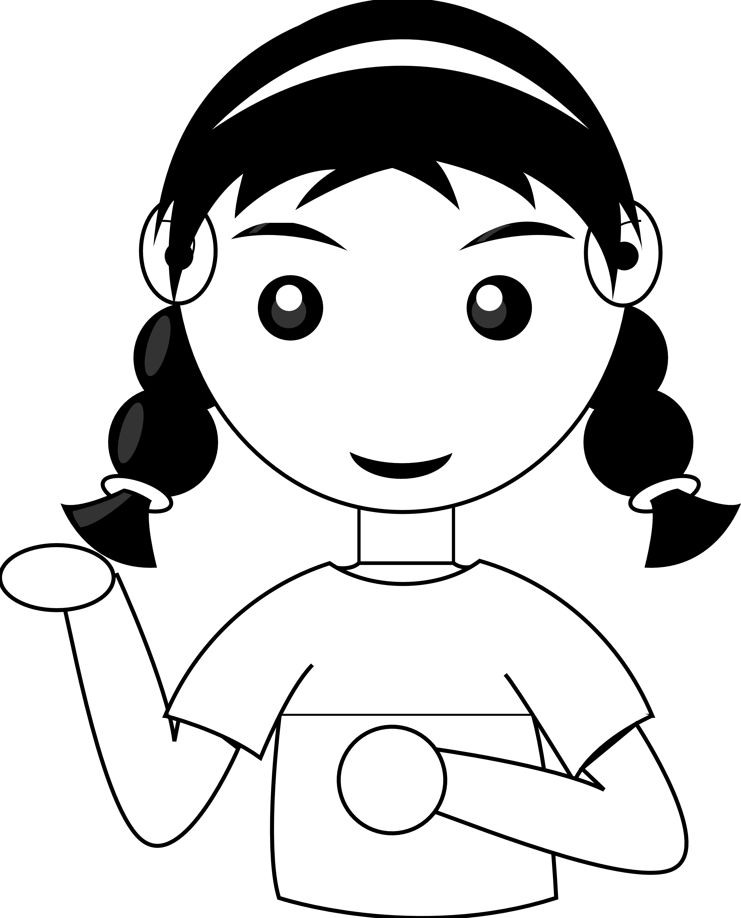 Cute Girl 2 Black White Line Art Scalable Vector Graphics SVG 