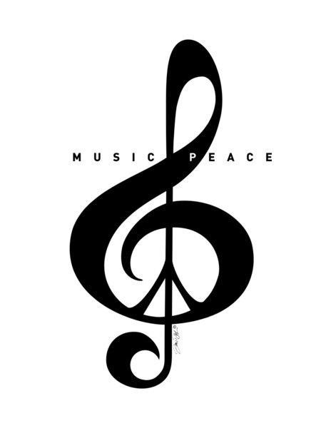 Music  Peace Black White Artist Signed Treble Clef by Inspireuart