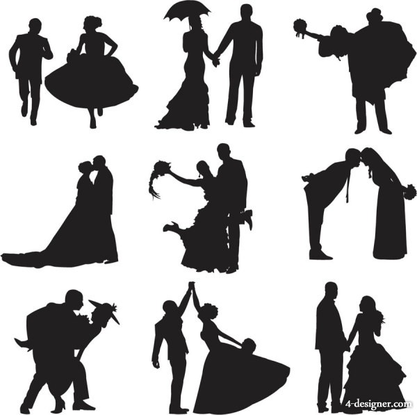4-Designer | The bride and groom silhouette 01 vector material
