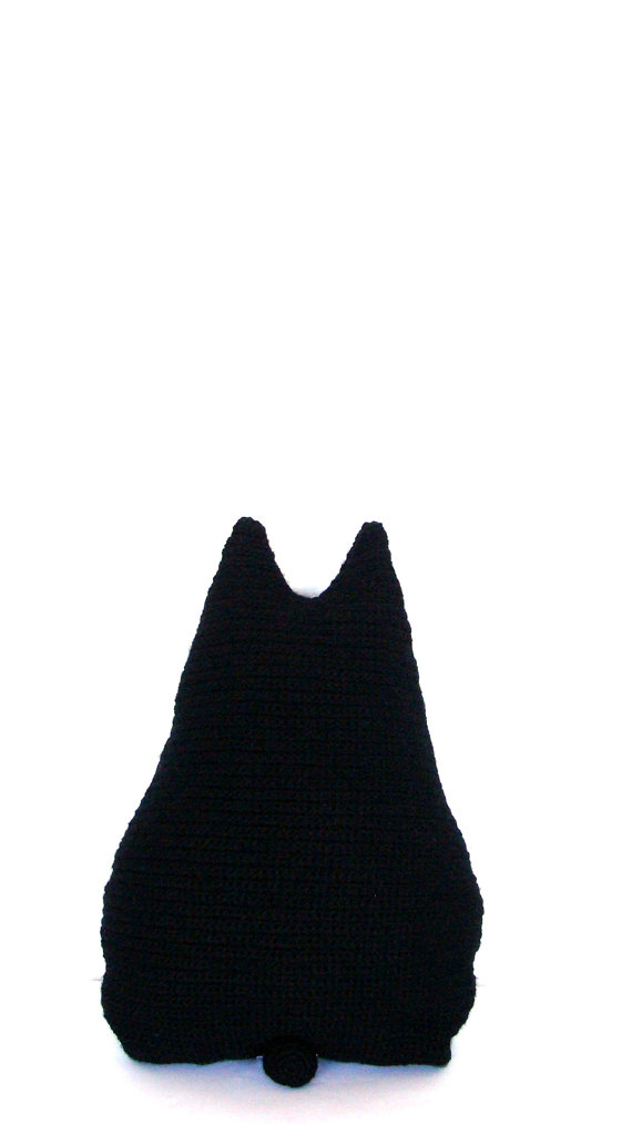 Black cat toy pillow, Halloween decor crochet cushion, stuffed