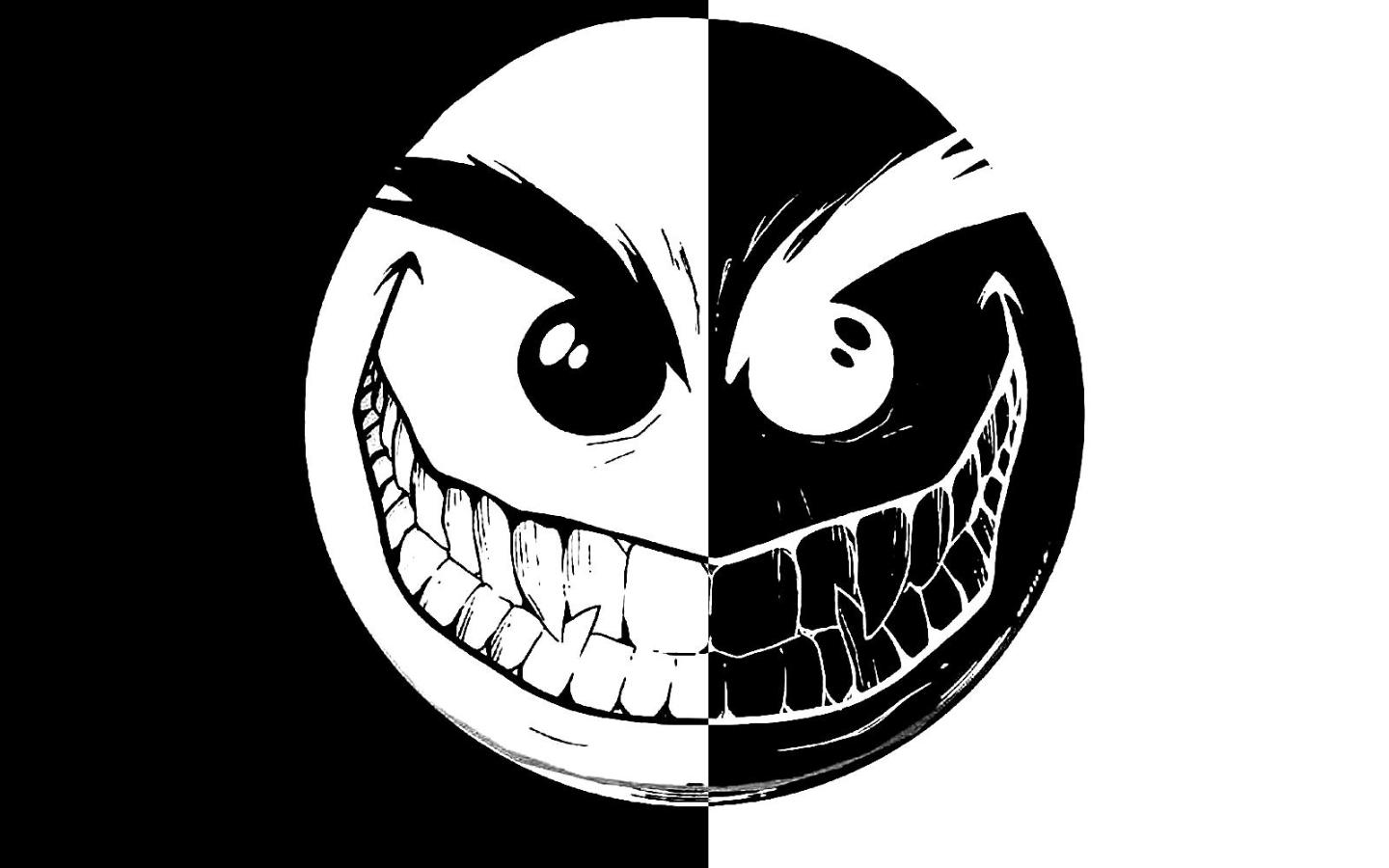 evil smiley face black and white.