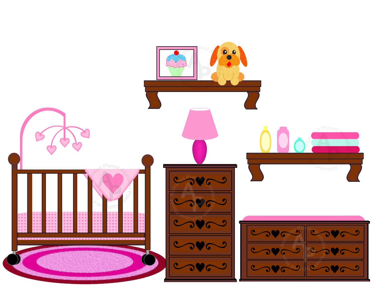 Baby girl Nursery Crib Changing table by SunkissedGraphics2