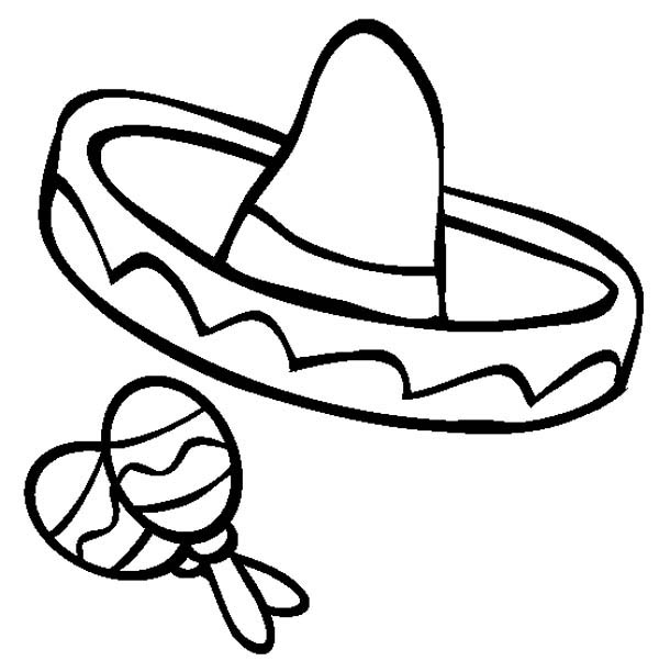 Mexica Sombrero and Maracas in Mexican Fiesta Coloring Page | Kids 