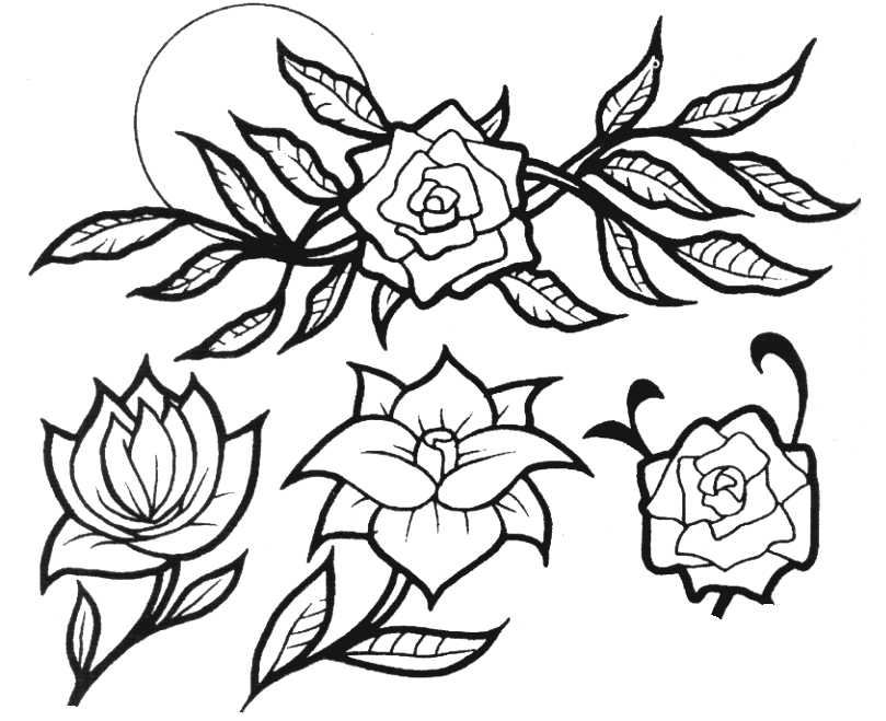 Without Color Floral Tattoo Design 