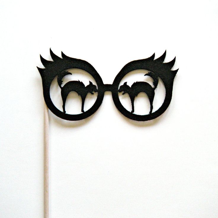 Photo booth prop black cat glasses on a stick halloween