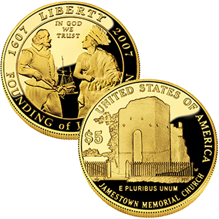 2007-W $5 Jamestown Commemorative Proof Gold Coin | Mint Coin Guide