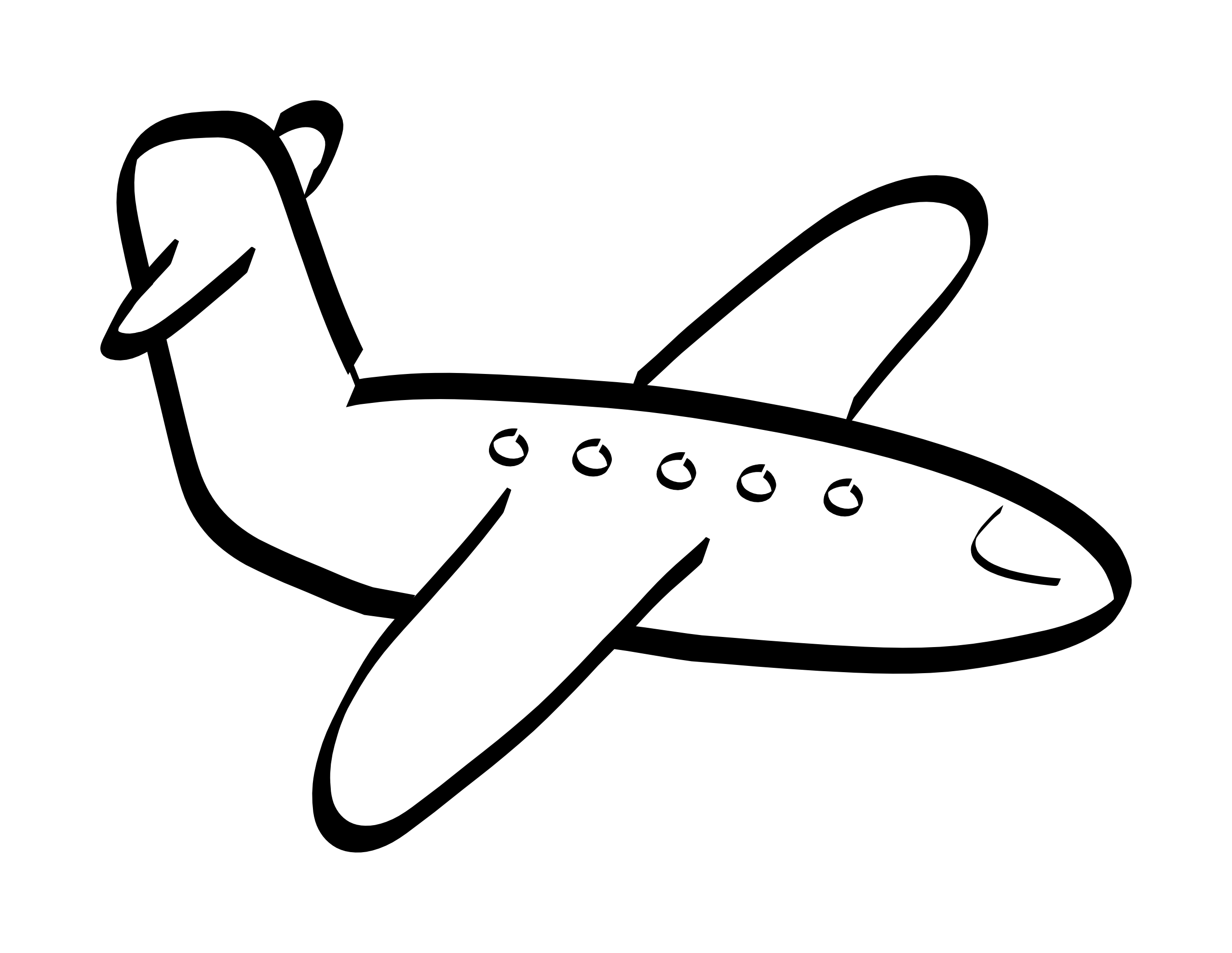 cartoon airplane black and white clipart