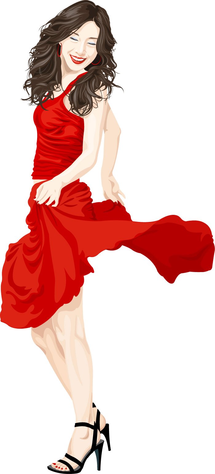 Korean girl in red makeup cartoon characters vector material 