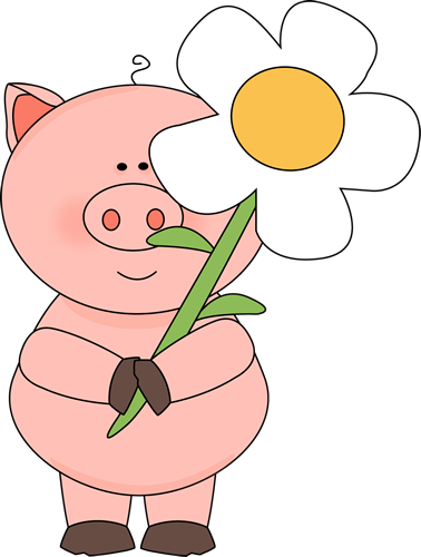 Pig Holding a Big Flower Clip Art - Pig Holding a Big Flower Image