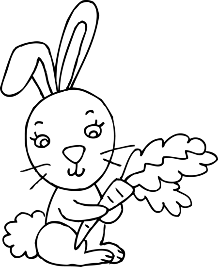 Line Art of Bunny Rabbit With Carrot - Free Clip Art