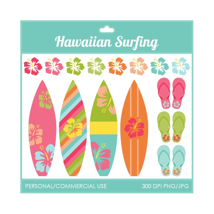 Hawaiian Surfing Clipart - Digital Clip Art Graphics for Personal or �