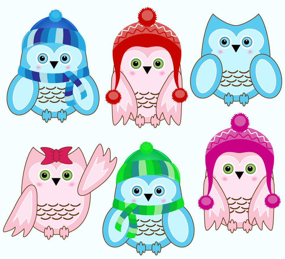 SALE Winter Owls clip art for commercial and personal by manuna