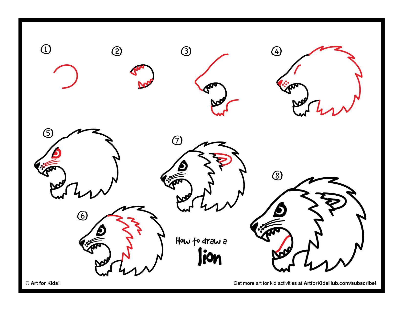 how to draw a lion roaring for kids