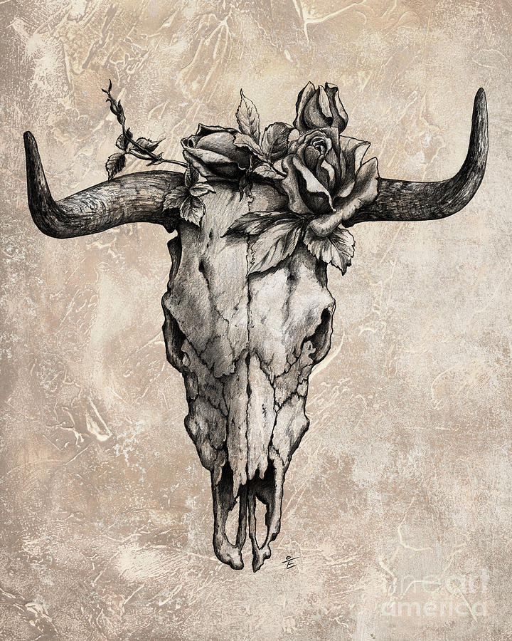 Bull Skull And Rose by Emerico Imre Toth - Royalty Free and Rights 