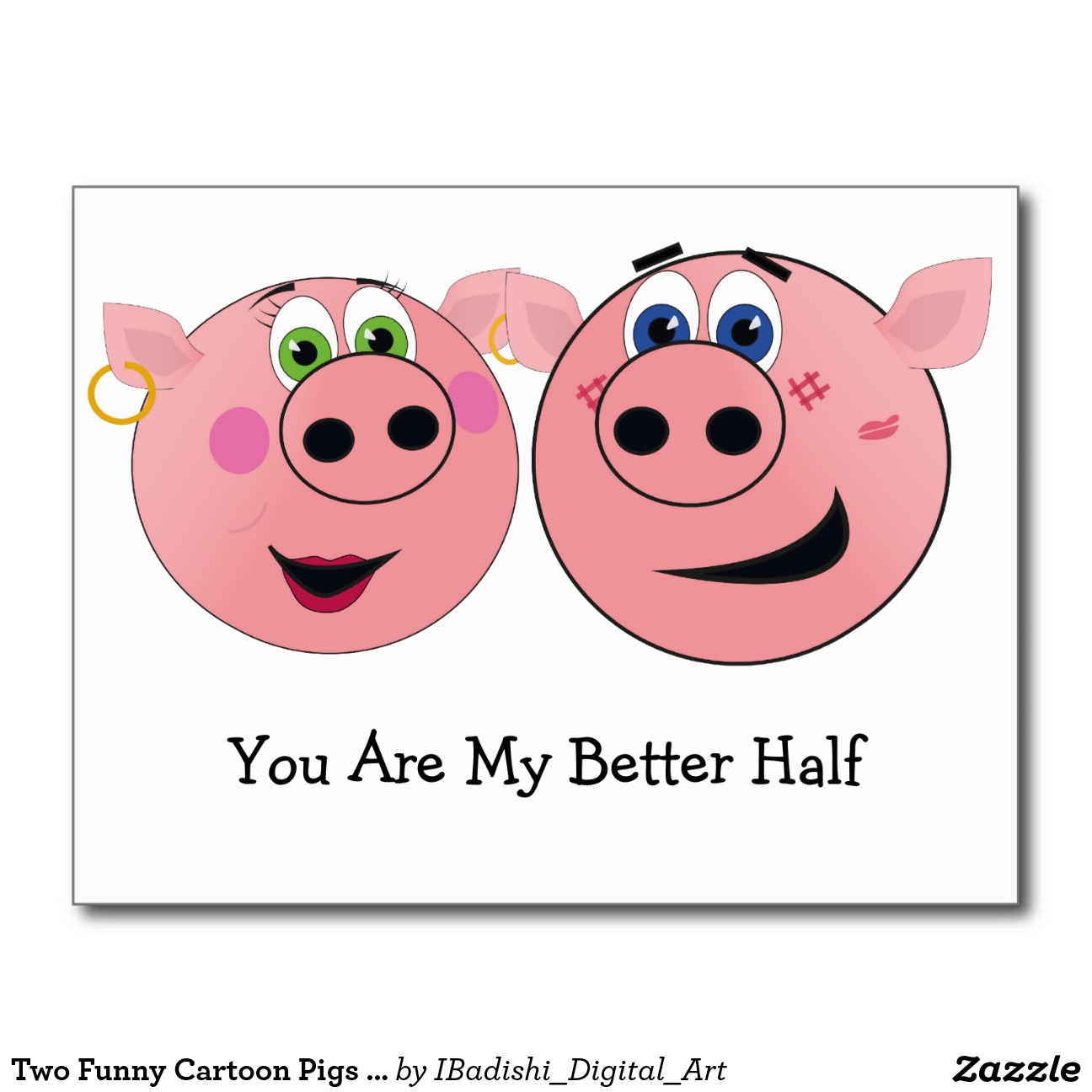 Two Funny Cartoon Pigs in Love Postcard | Zazzle