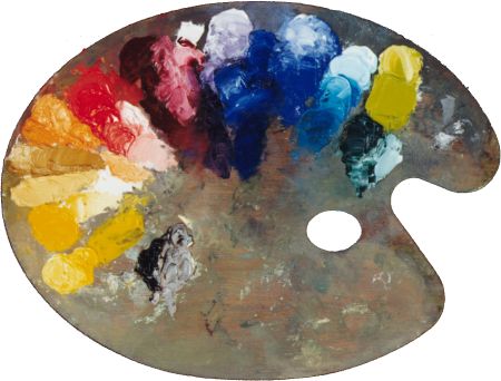 ARTIST'S PAINTING PALETTE, used, wooden, oil, paint, wood