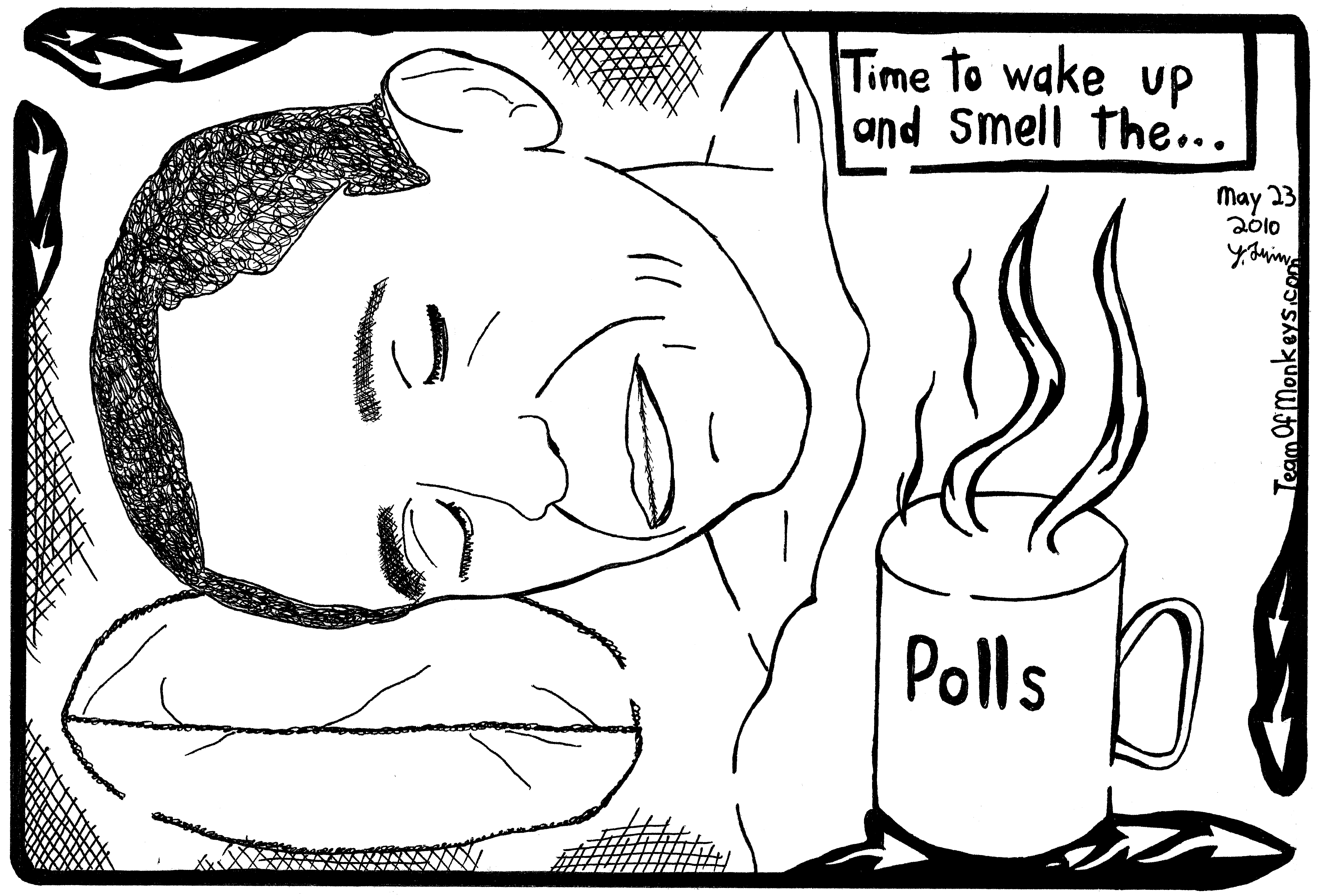 Editorial maze cartoon of Obama sleeping and not waking up to 