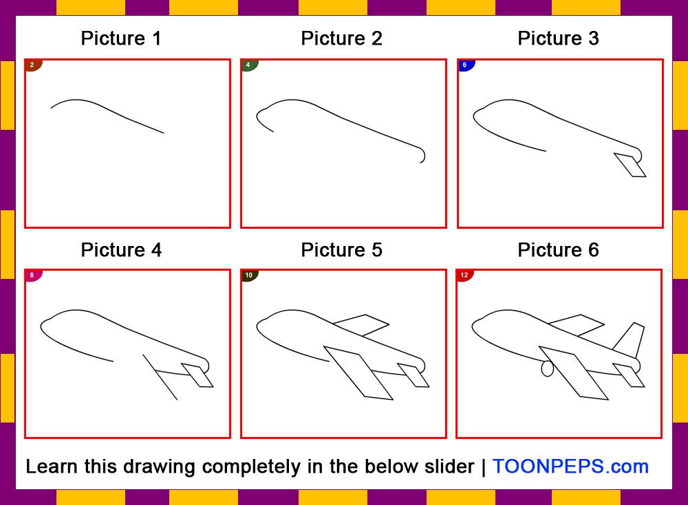 Toonpeps : How to draw Airplane for kids, step by step, Airplane 